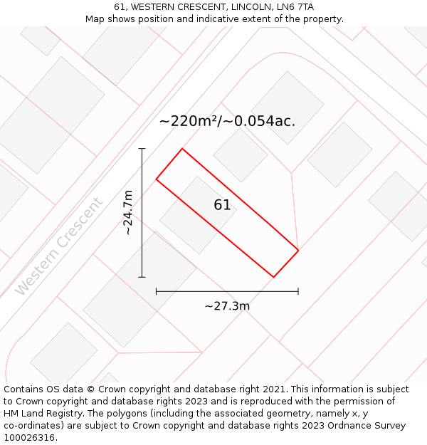 61, WESTERN CRESCENT, LINCOLN, LN6 7TA: Plot and title map