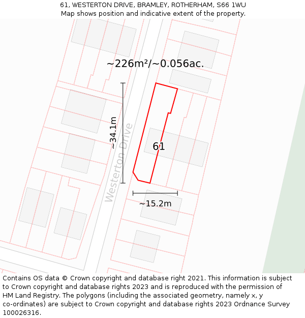 61, WESTERTON DRIVE, BRAMLEY, ROTHERHAM, S66 1WU: Plot and title map