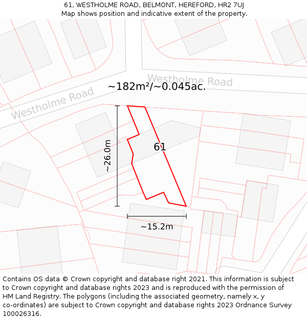 61, WESTHOLME ROAD, BELMONT, HEREFORD, HR2 7UJ: Plot and title map