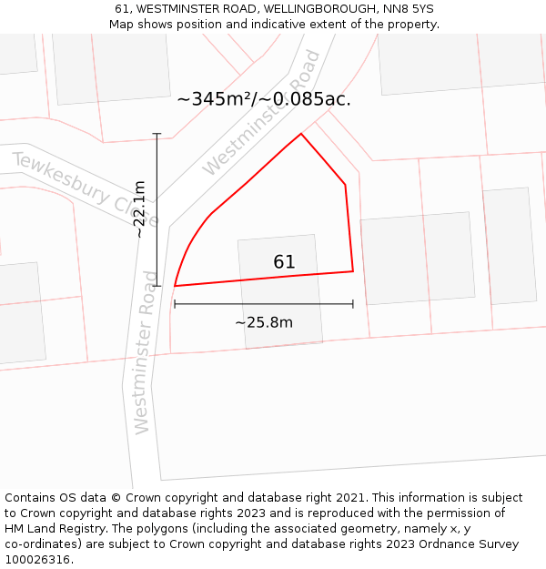 61, WESTMINSTER ROAD, WELLINGBOROUGH, NN8 5YS: Plot and title map