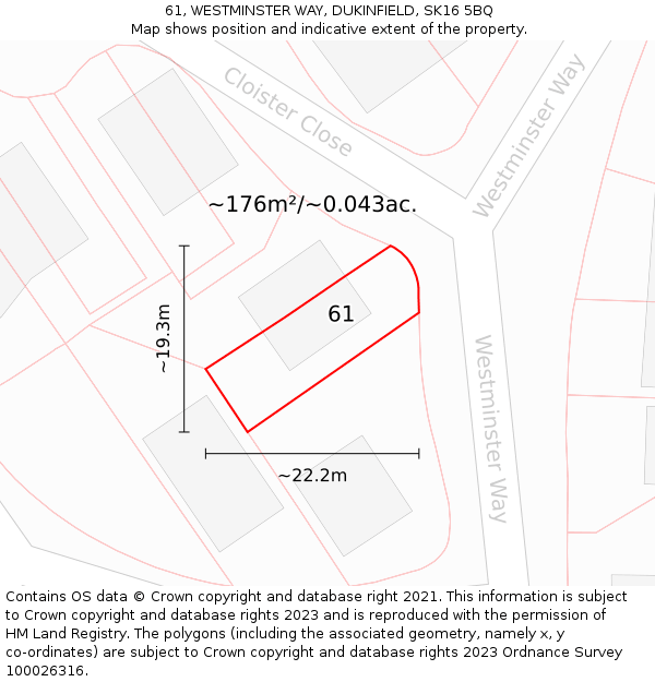 61, WESTMINSTER WAY, DUKINFIELD, SK16 5BQ: Plot and title map