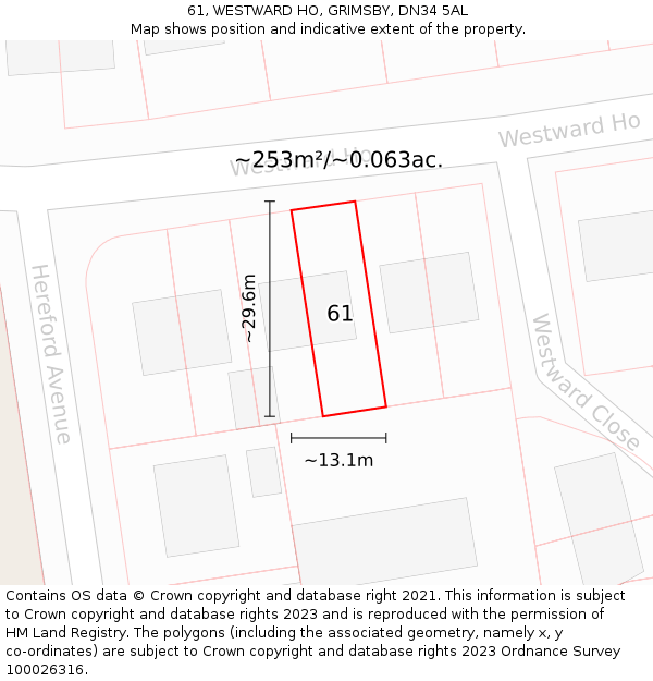 61, WESTWARD HO, GRIMSBY, DN34 5AL: Plot and title map