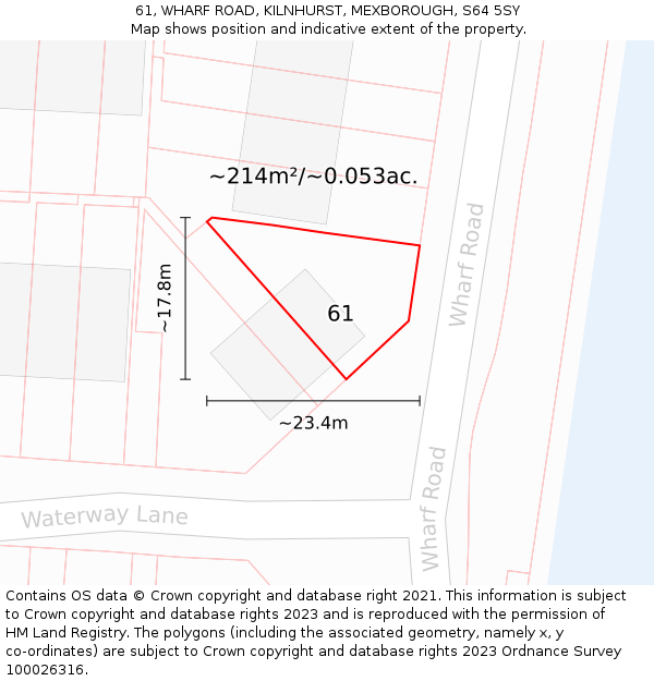 61, WHARF ROAD, KILNHURST, MEXBOROUGH, S64 5SY: Plot and title map