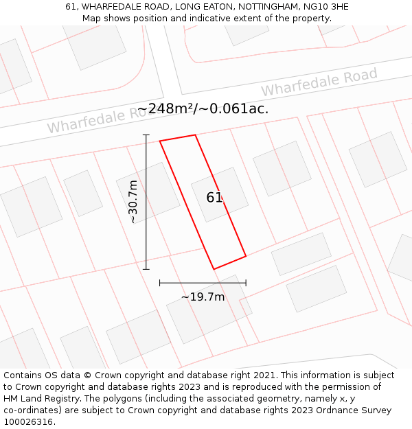 61, WHARFEDALE ROAD, LONG EATON, NOTTINGHAM, NG10 3HE: Plot and title map