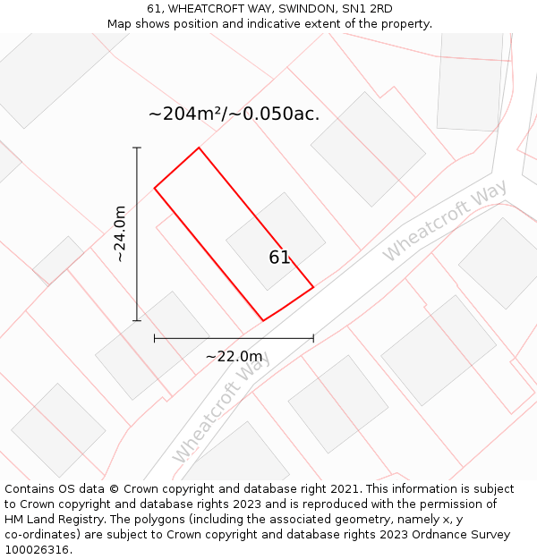 61, WHEATCROFT WAY, SWINDON, SN1 2RD: Plot and title map