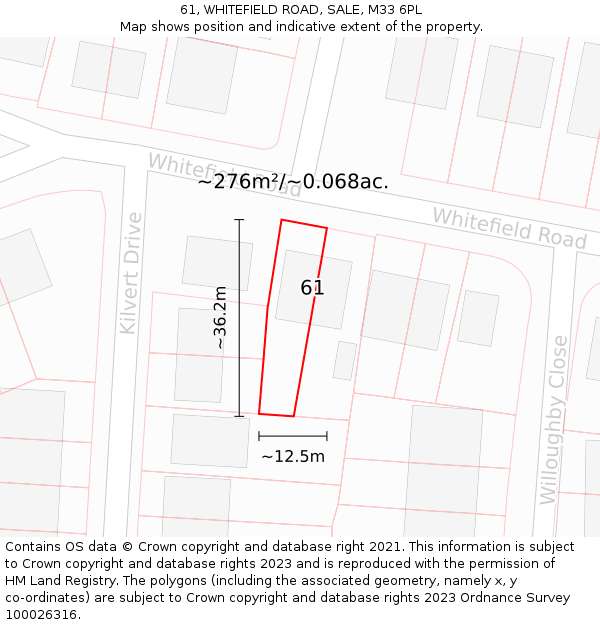 61, WHITEFIELD ROAD, SALE, M33 6PL: Plot and title map