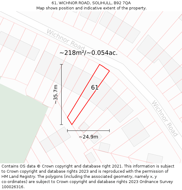 61, WICHNOR ROAD, SOLIHULL, B92 7QA: Plot and title map