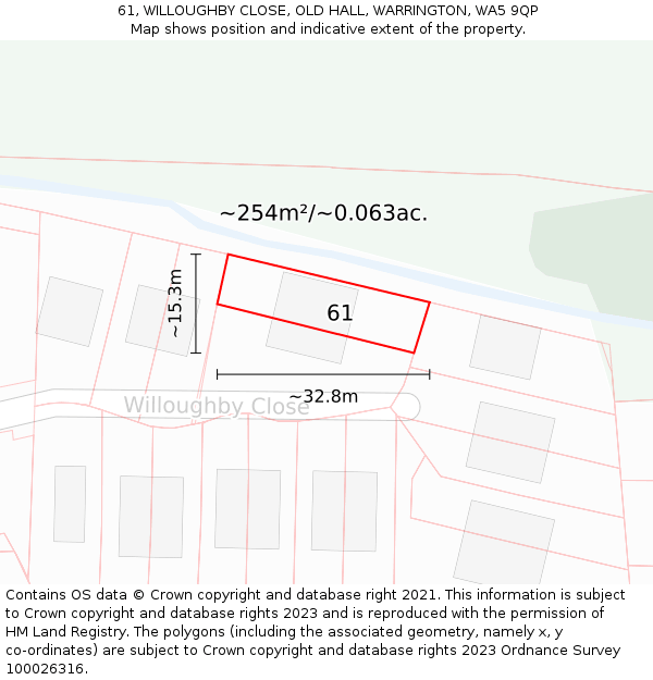 61, WILLOUGHBY CLOSE, OLD HALL, WARRINGTON, WA5 9QP: Plot and title map