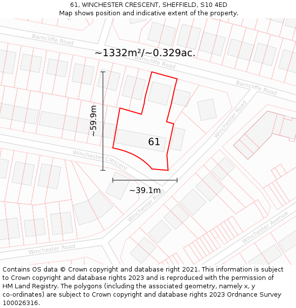 61, WINCHESTER CRESCENT, SHEFFIELD, S10 4ED: Plot and title map