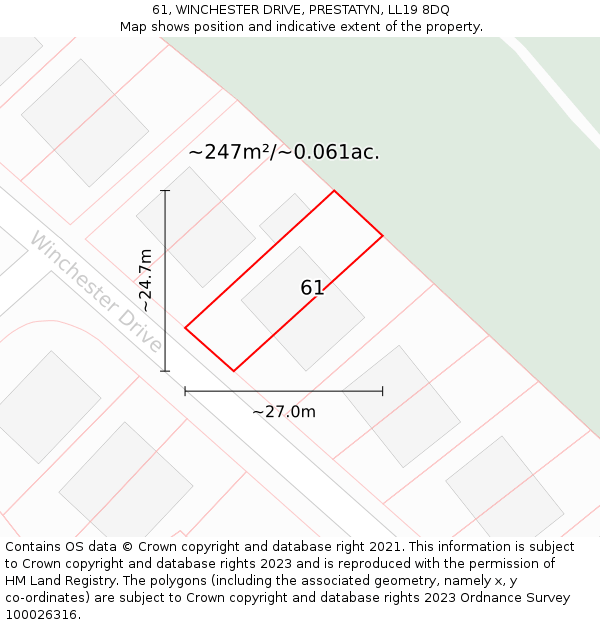 61, WINCHESTER DRIVE, PRESTATYN, LL19 8DQ: Plot and title map