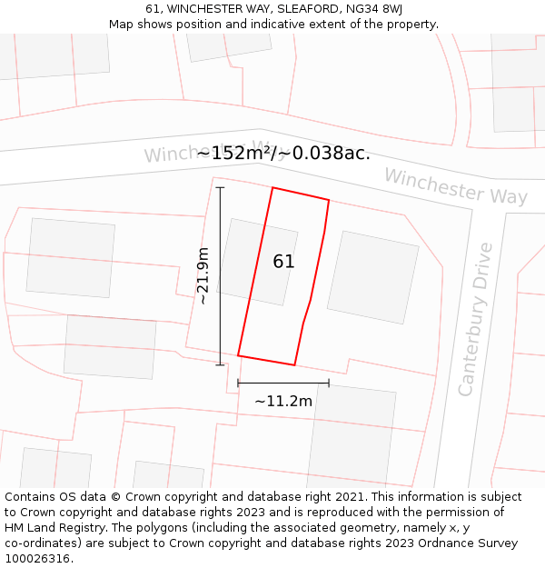 61, WINCHESTER WAY, SLEAFORD, NG34 8WJ: Plot and title map