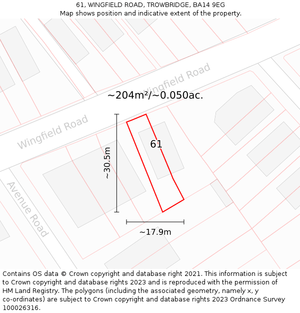 61, WINGFIELD ROAD, TROWBRIDGE, BA14 9EG: Plot and title map