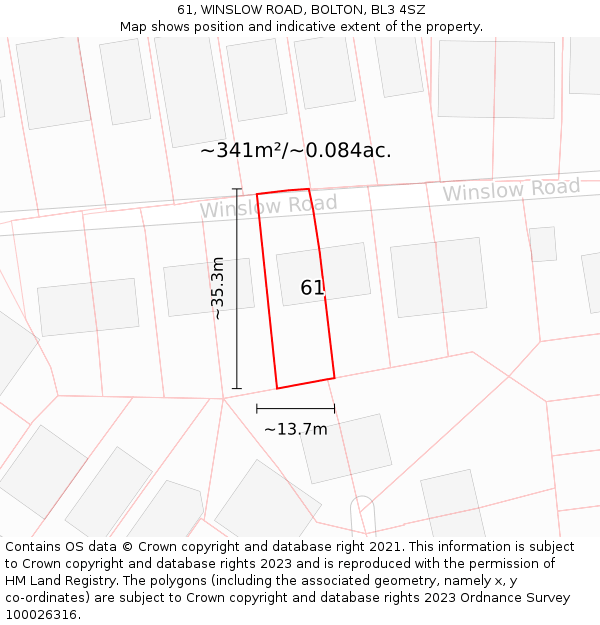 61, WINSLOW ROAD, BOLTON, BL3 4SZ: Plot and title map