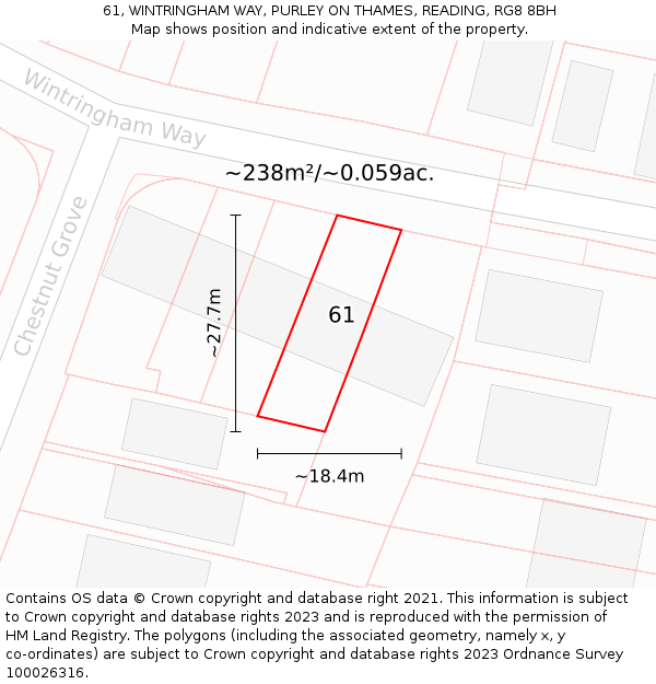 61, WINTRINGHAM WAY, PURLEY ON THAMES, READING, RG8 8BH: Plot and title map