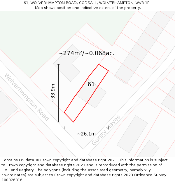 61, WOLVERHAMPTON ROAD, CODSALL, WOLVERHAMPTON, WV8 1PL: Plot and title map