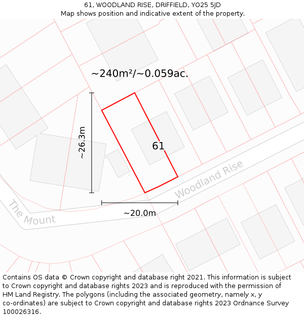 61, WOODLAND RISE, DRIFFIELD, YO25 5JD: Plot and title map