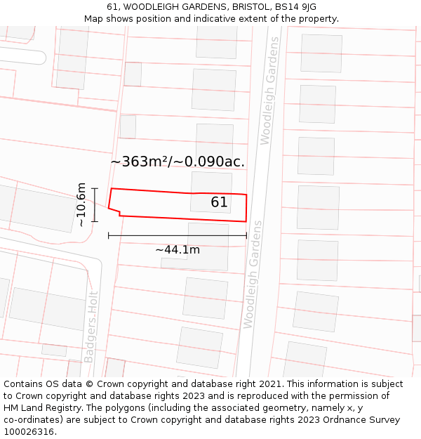 61, WOODLEIGH GARDENS, BRISTOL, BS14 9JG: Plot and title map