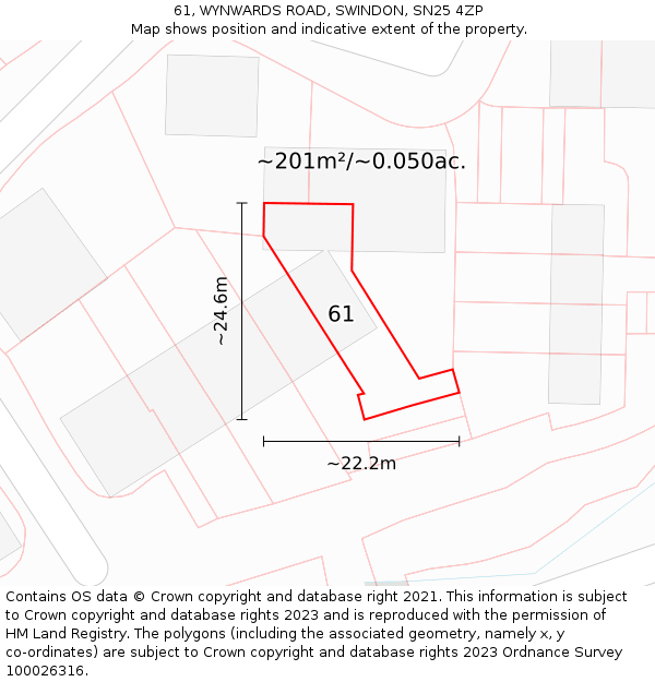 61, WYNWARDS ROAD, SWINDON, SN25 4ZP: Plot and title map