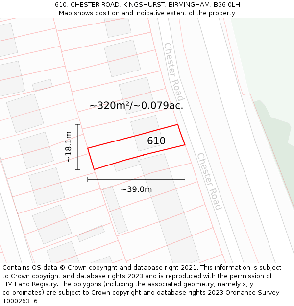 610, CHESTER ROAD, KINGSHURST, BIRMINGHAM, B36 0LH: Plot and title map