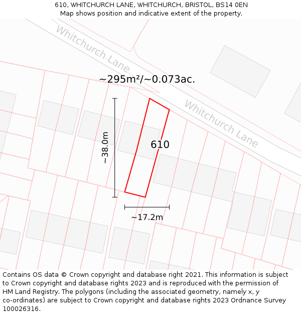 610, WHITCHURCH LANE, WHITCHURCH, BRISTOL, BS14 0EN: Plot and title map