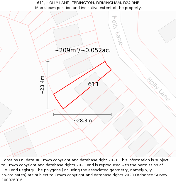 611, HOLLY LANE, ERDINGTON, BIRMINGHAM, B24 9NR: Plot and title map