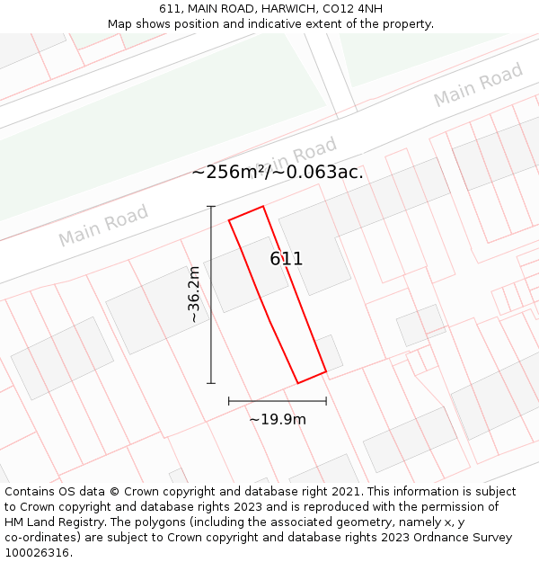 611, MAIN ROAD, HARWICH, CO12 4NH: Plot and title map