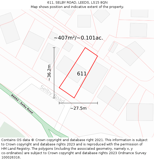 611, SELBY ROAD, LEEDS, LS15 8QN: Plot and title map