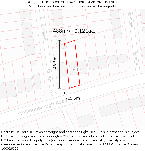611, WELLINGBOROUGH ROAD, NORTHAMPTON, NN3 3HR: Plot and title map