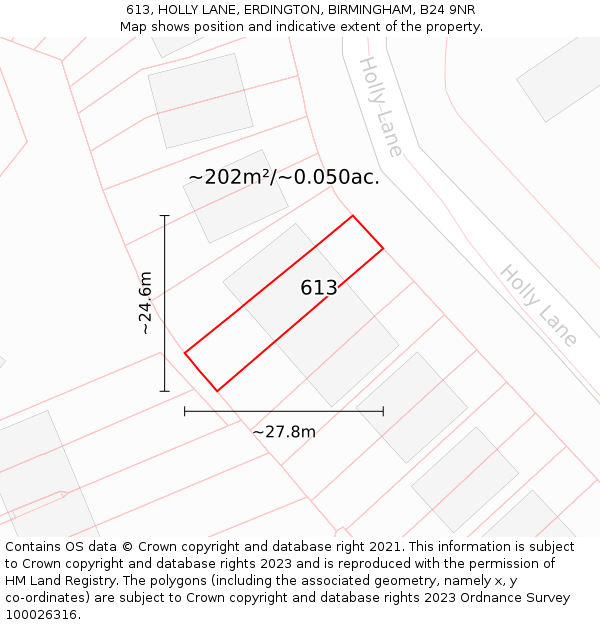 613, HOLLY LANE, ERDINGTON, BIRMINGHAM, B24 9NR: Plot and title map