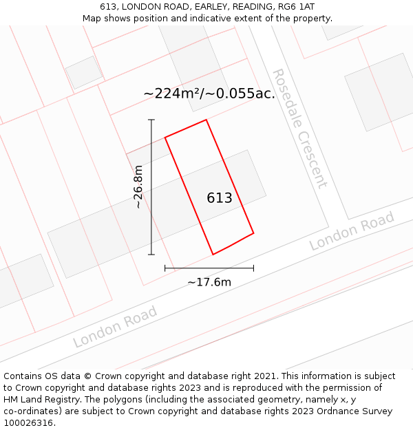 613, LONDON ROAD, EARLEY, READING, RG6 1AT: Plot and title map