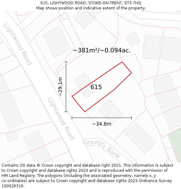 615, LIGHTWOOD ROAD, STOKE-ON-TRENT, ST3 7HQ: Plot and title map