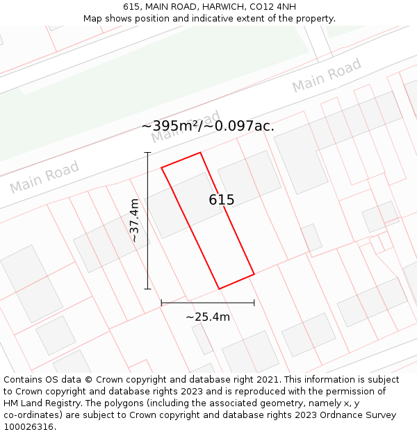 615, MAIN ROAD, HARWICH, CO12 4NH: Plot and title map