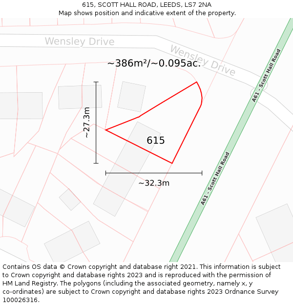 615, SCOTT HALL ROAD, LEEDS, LS7 2NA: Plot and title map