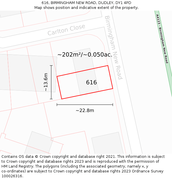 616, BIRMINGHAM NEW ROAD, DUDLEY, DY1 4PD: Plot and title map