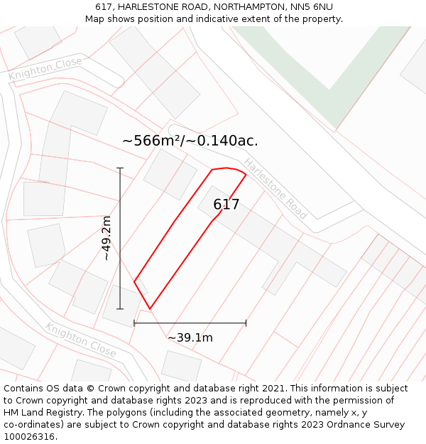 617, HARLESTONE ROAD, NORTHAMPTON, NN5 6NU: Plot and title map