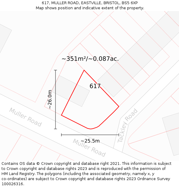 617, MULLER ROAD, EASTVILLE, BRISTOL, BS5 6XP: Plot and title map