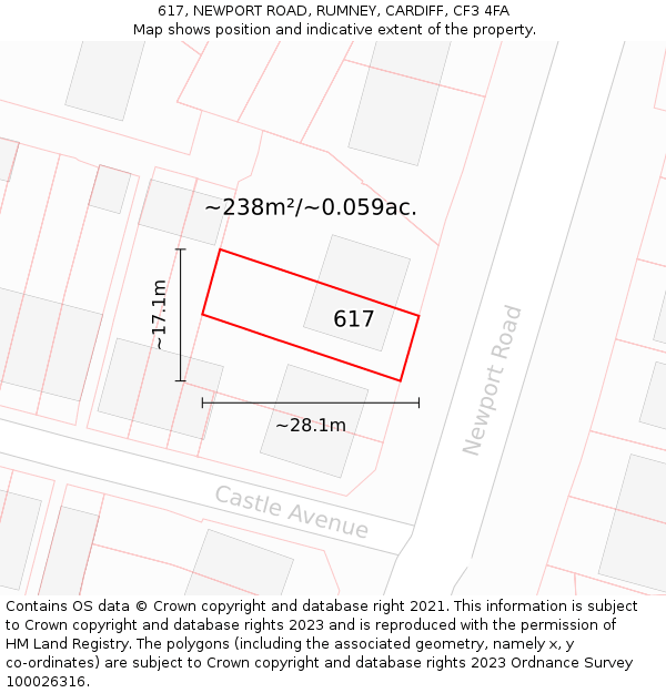 617, NEWPORT ROAD, RUMNEY, CARDIFF, CF3 4FA: Plot and title map