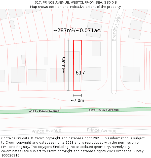 617, PRINCE AVENUE, WESTCLIFF-ON-SEA, SS0 0JB: Plot and title map