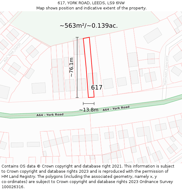 617, YORK ROAD, LEEDS, LS9 6NW: Plot and title map