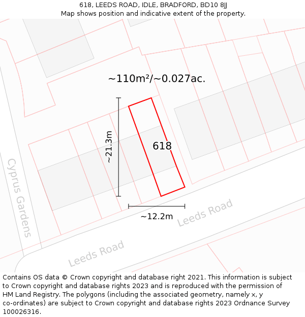 618, LEEDS ROAD, IDLE, BRADFORD, BD10 8JJ: Plot and title map