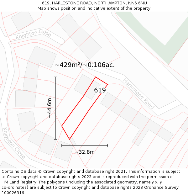 619, HARLESTONE ROAD, NORTHAMPTON, NN5 6NU: Plot and title map