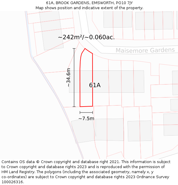 61A, BROOK GARDENS, EMSWORTH, PO10 7JY: Plot and title map