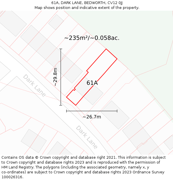 61A, DARK LANE, BEDWORTH, CV12 0JJ: Plot and title map