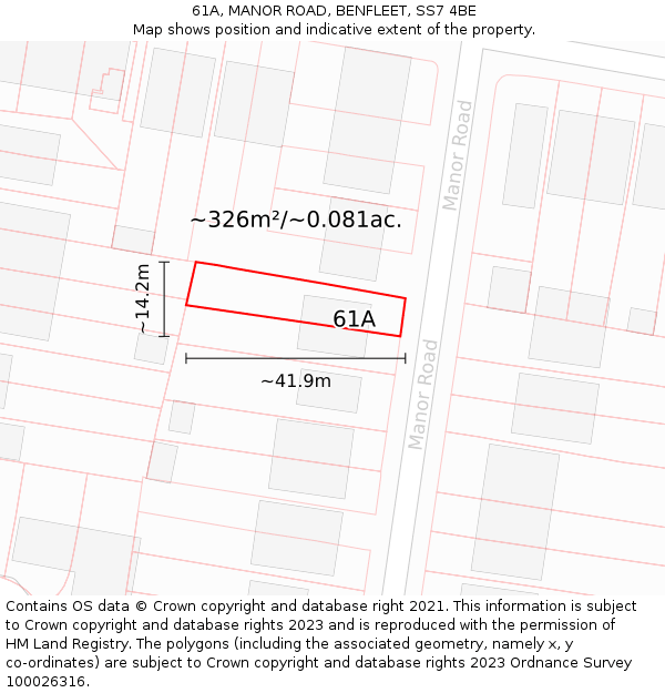 61A, MANOR ROAD, BENFLEET, SS7 4BE: Plot and title map