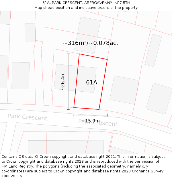 61A, PARK CRESCENT, ABERGAVENNY, NP7 5TH: Plot and title map