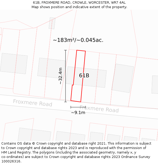 61B, FROXMERE ROAD, CROWLE, WORCESTER, WR7 4AL: Plot and title map