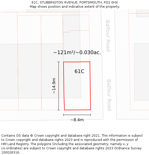 61C, STUBBINGTON AVENUE, PORTSMOUTH, PO2 0HX: Plot and title map