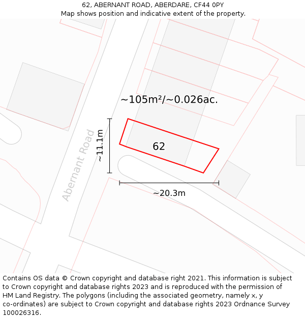 62, ABERNANT ROAD, ABERDARE, CF44 0PY: Plot and title map