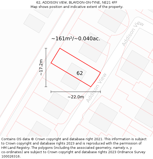 62, ADDISON VIEW, BLAYDON-ON-TYNE, NE21 4FF: Plot and title map