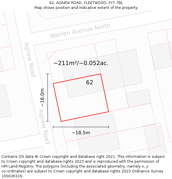 62, AGNEW ROAD, FLEETWOOD, FY7 7BL: Plot and title map